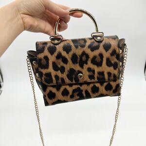 Womens Crossbody Bag Brown Leopard Chain Strap Small Purse